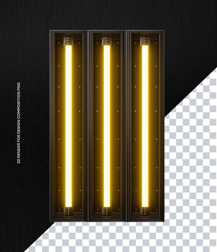 3D element render with neon lights for design composition on alpha background