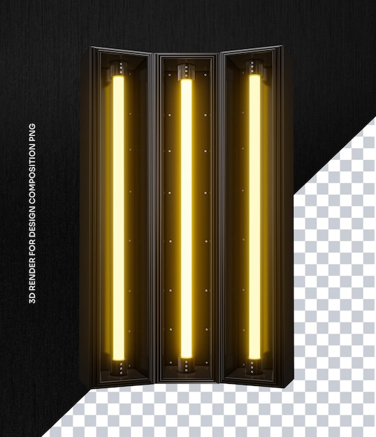 3D element render with neon lights for design composition on alpha background