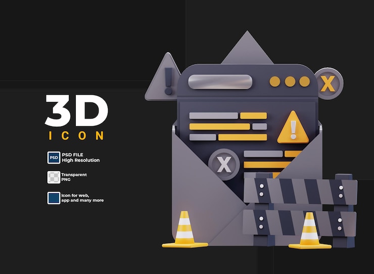 PSD 3d email containing maintenance alert icon
