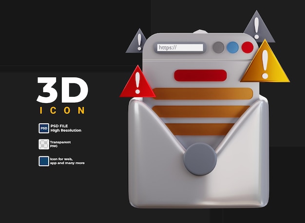 PSD メンテナンス警告アイコンを含む 3d 電子メール