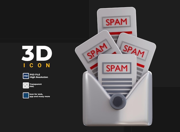 PSD 3d email containing spam and bug icon