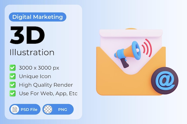 Illustrazione 3d di e-mail marketing