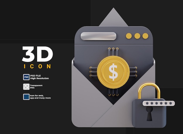 PSD icona di mobile banking e-mail 3d