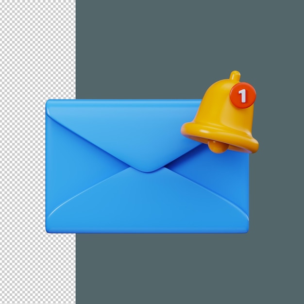 3d email notification symbol with bell alert new message notification