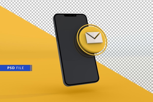 3d email with smartphone on yellow background