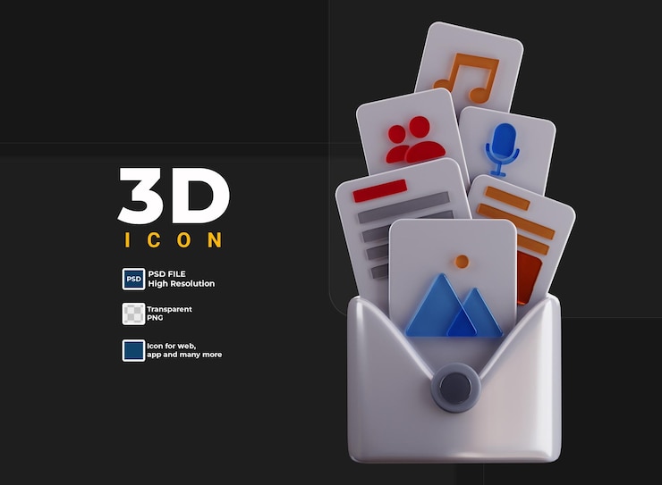 PSD 3d email with various types of letters icon