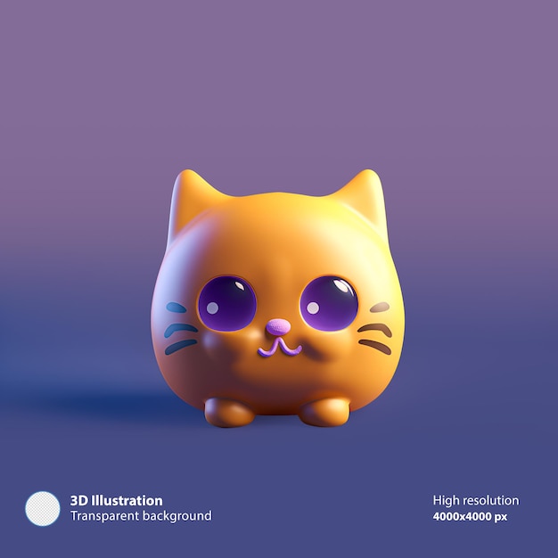 PSD 3d絵文字猫キティオレンジ紫のグラデーションと水色の目