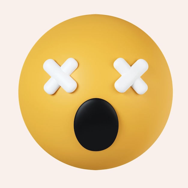 PSD 3d emoji dizzy emoticon kruisende ogen emoticon icoon geïsoleerd op grijze achtergrond 3d rendering illustratie clipping pad