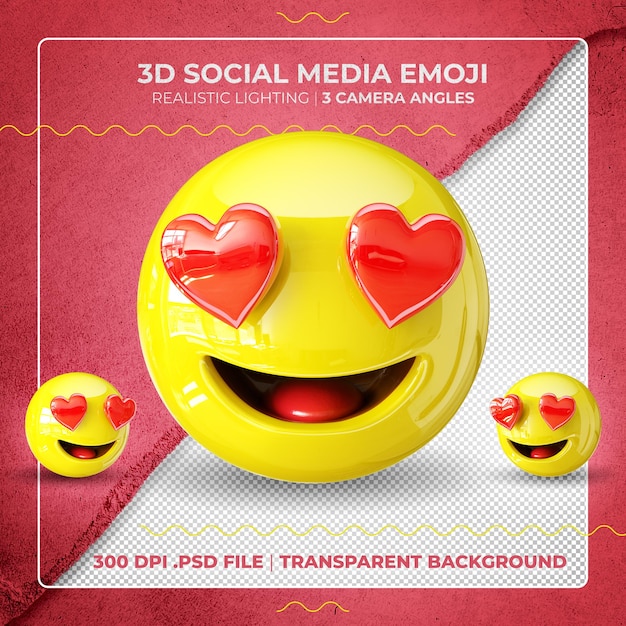 PSD emoji 3d isolato con gli occhi del cuore