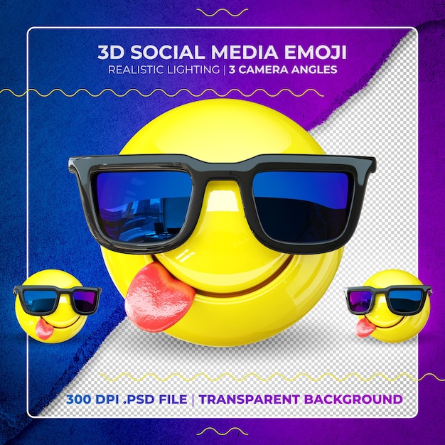 PSD emoji 3d isolato con occhiali da sole