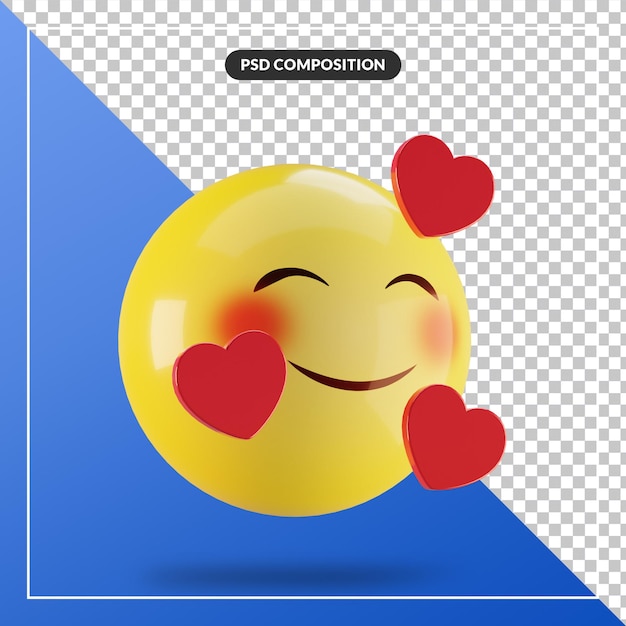 PSD 3d emoji lachend gezicht met hart geïsoleerd voor de samenstelling van sociale media