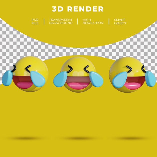 PSD 3d emoji social media face cheerful crying while laughing rendering