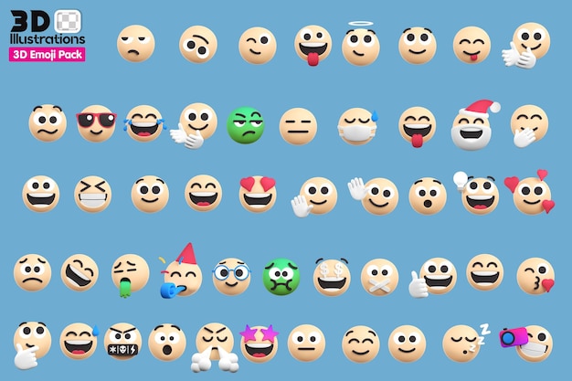 3d emoji white pack в различных ракурсах дизайна