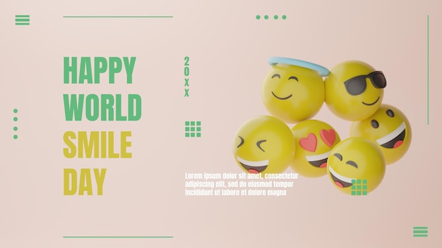 3d emoticon happy world smile day banner premium psd