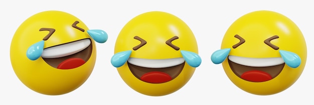 PSD 3d-emoticon of smiley die lacht tot gele bal-emoji huilt