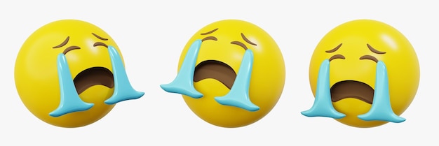 3d emoticon or smiley crying flood yellow ball emoji