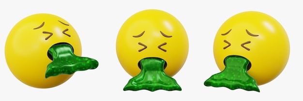 PSD 3d emoticon or smiley vomiting green puke yellow ball emoji