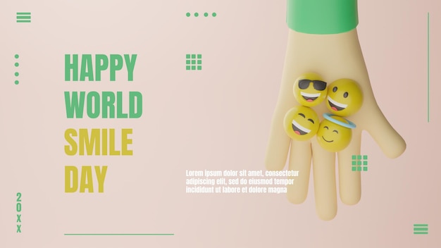 3d emoticon wereld glimlach dag banner minimalistisch concept premium psd