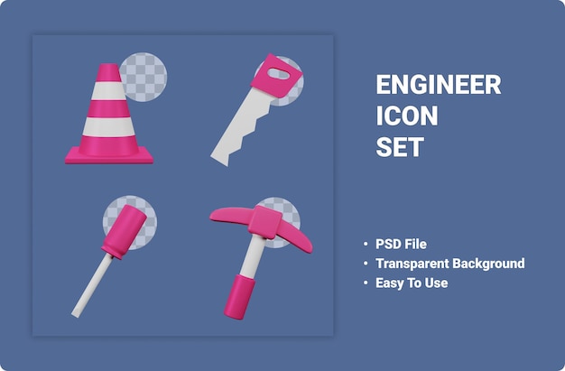 3d engineer icon set