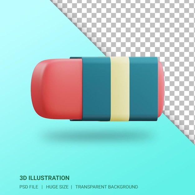 PSD 3d eraser illustration with transparent background