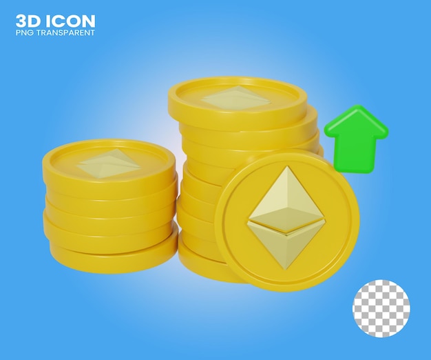 3d ethereum coin up render con su sfondo trasparente