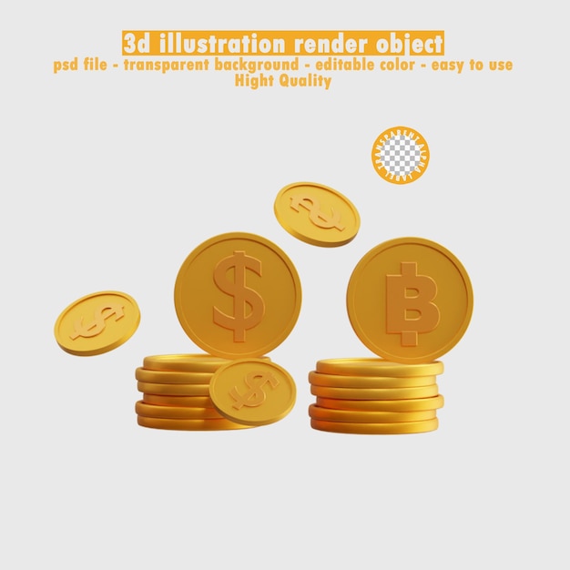 PSD 3d euro and dollar coin icon