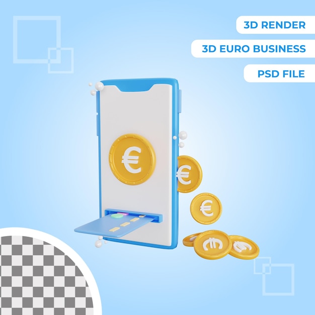 3d euro mobile payment icon illustrazione oggetto isolato