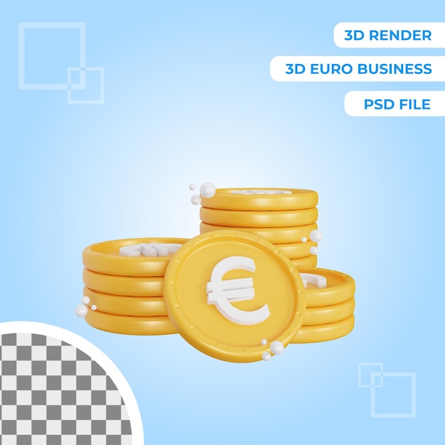 3d Euro Moneta Stos Ikona Ilustracja Obiekt Na Białym Tle