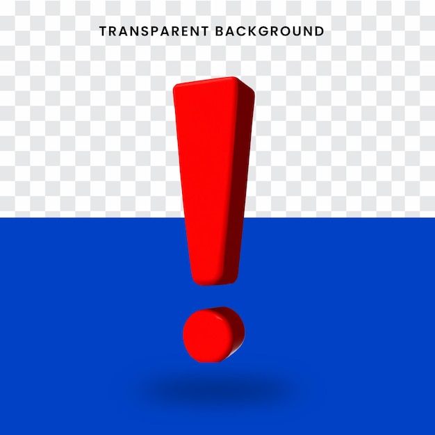 PSD 3d exclamation mark in red on transparent background