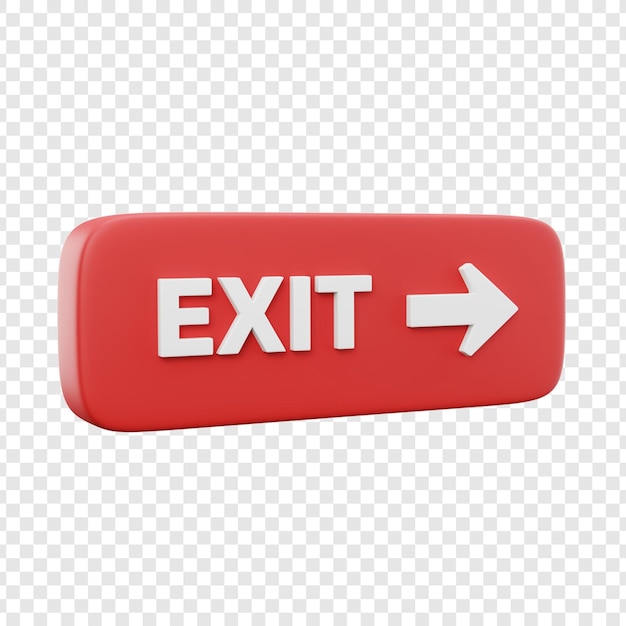3D Exit Sign with Arrow on transparent background