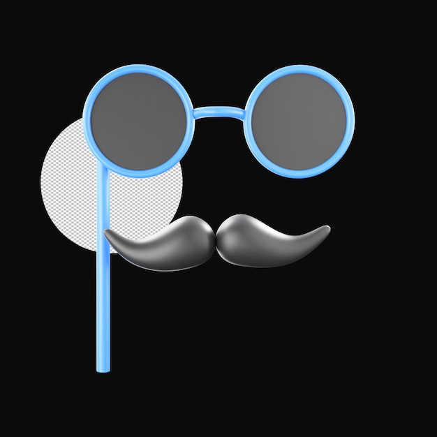 3d eyeglasses stick with mustache against black background