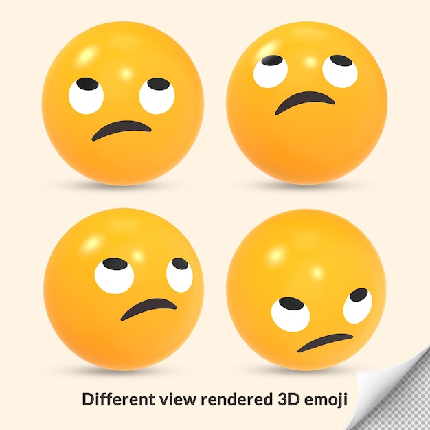 PSD 3d eyes rolling face or confused emoji reaction icon with different view rendered