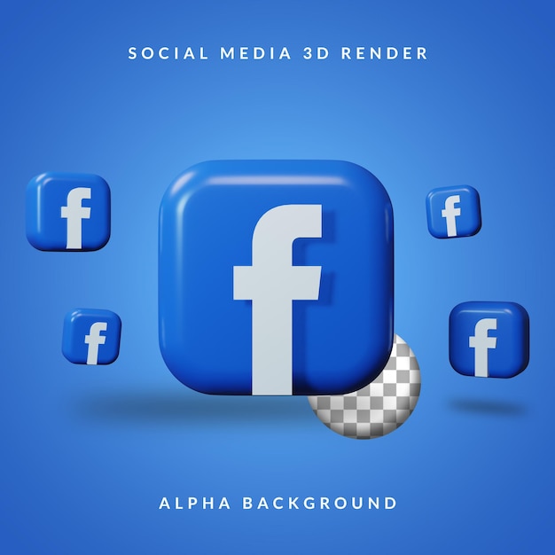 3d facebook application logo with alpha background