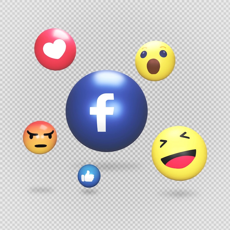 PSD 3d смайлики facebook любят злую улыбку вау коллекция прозрачного фона 3d рендеринг png изображение