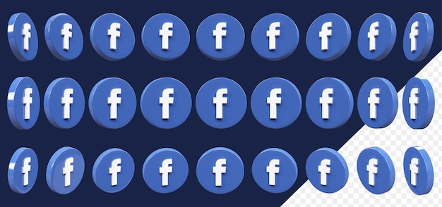 PSD 3d facebook icon set in many different angles isolated