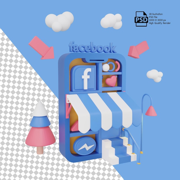 PSD 3d facebook phone social media store