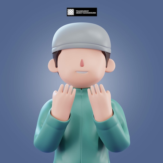 PSD 3d faceless man cartoon character praying gesture islamic illustration