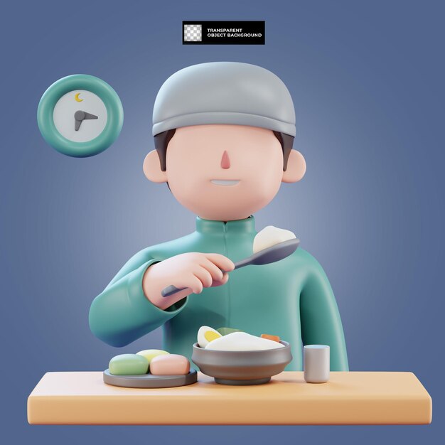 PSD 3d 익명의 남자 만화 그림 iftar 라마단 이슬람 그림