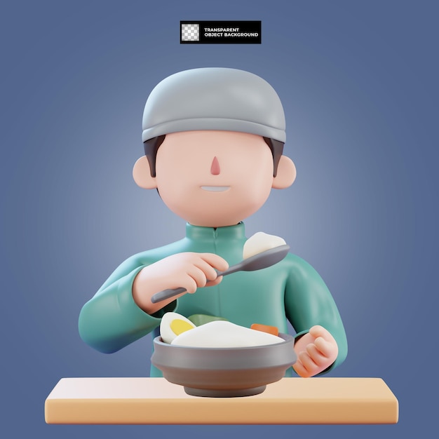 PSD 3d 익명의 남자 만화 그림 iftar 라마단 이슬람 그림