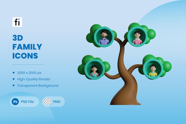 PSD 3d family illustration family tree