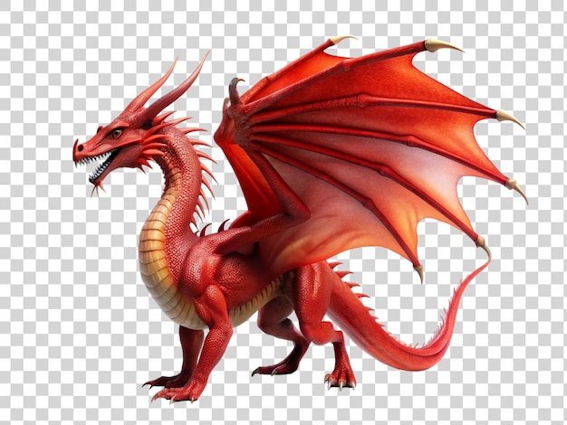 PSD 3d fantasy red dragon isolated on transparent background