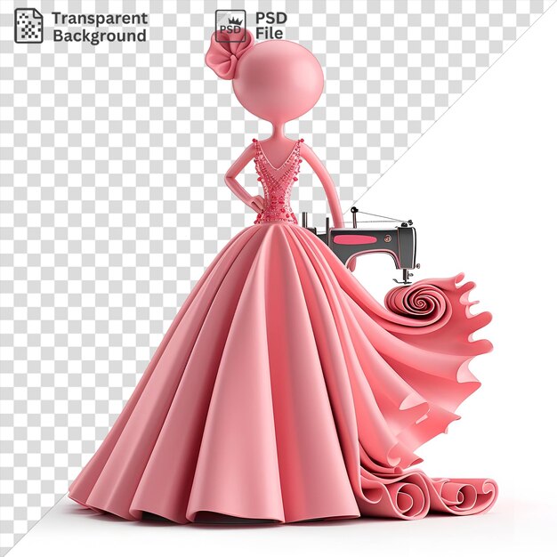 PSD 3d fashion designer cartoon crafting haute couture dresses on a mannequin