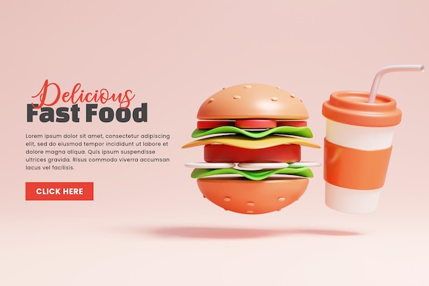 3d fastfoodbanner of 3d food webbannersjabloon of website fastfoodbanner
