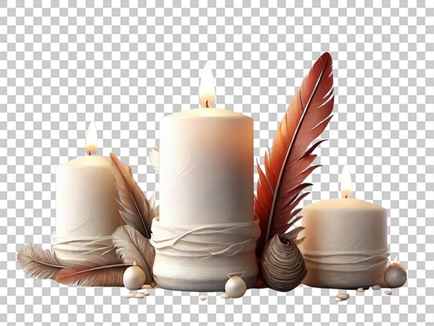 3d feather parchment candles realistic background post on white background