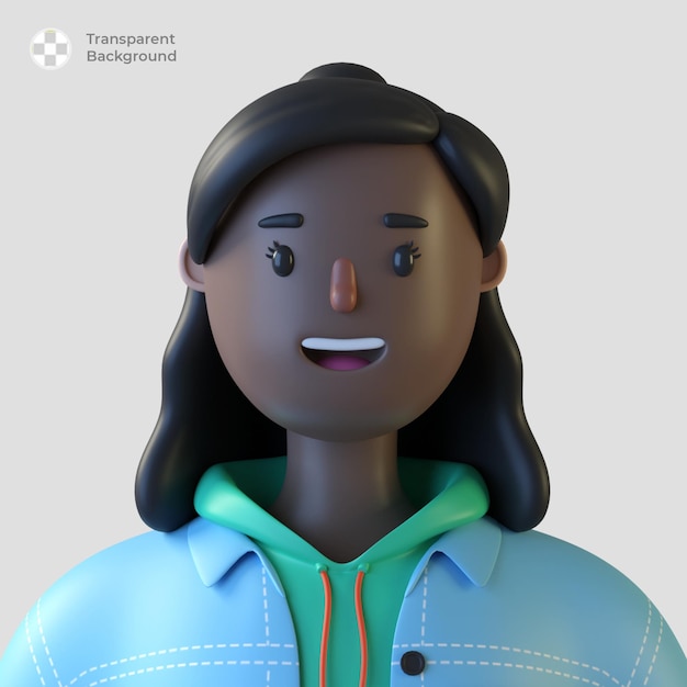 PSD 3d female cartoon character avatar isolated in 3d rendering