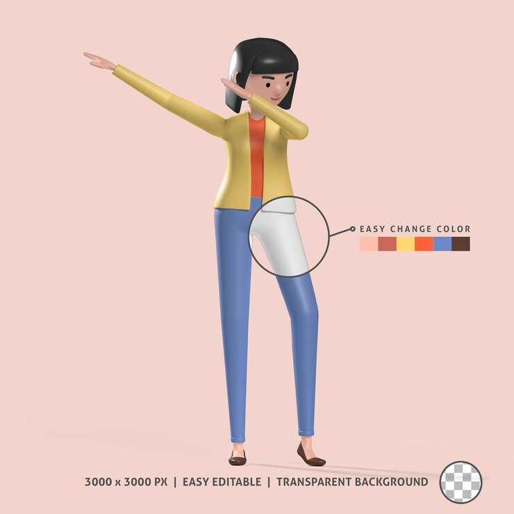 PSD 3d female character dabbing pose 3d render dab dance illustration