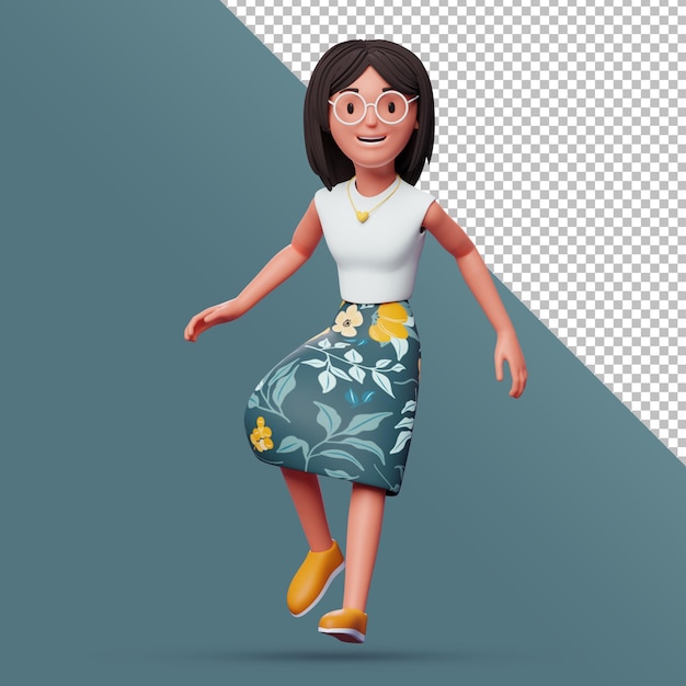 3d female character floating smiling