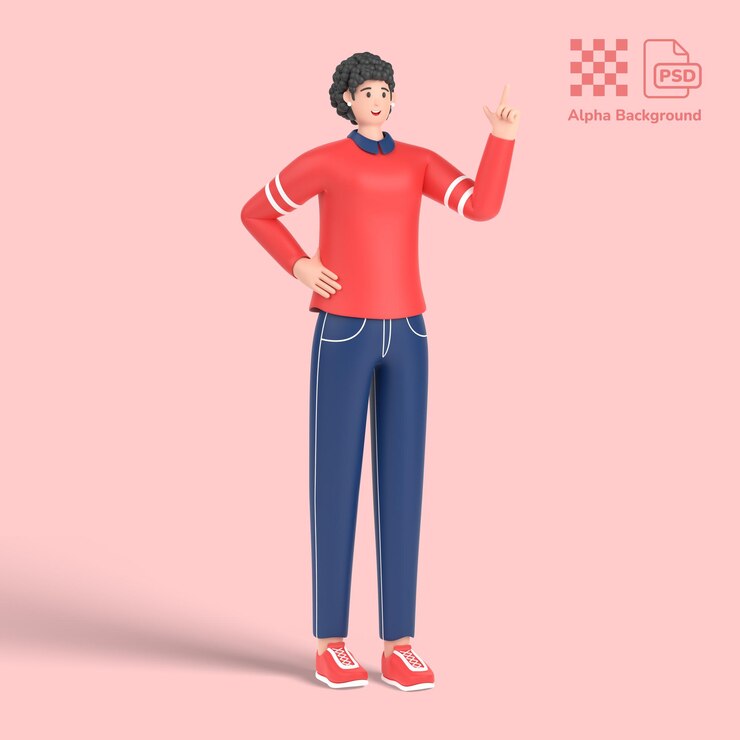 PSD 3d female character having great idea finding solution to problem pointing finger up