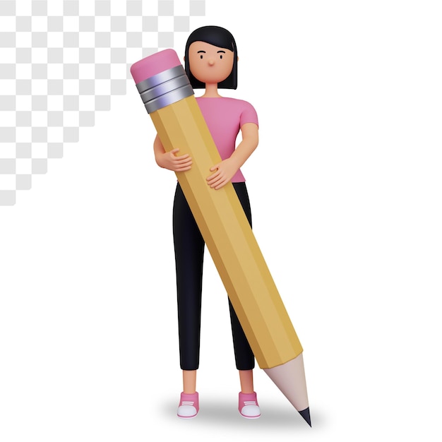 3d female character holding a pencil