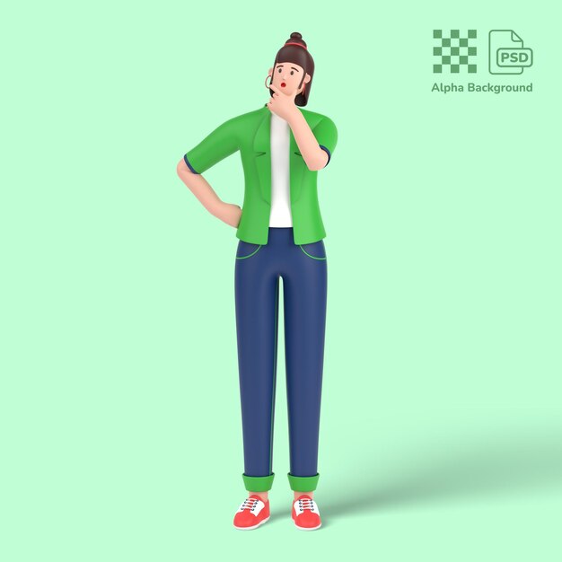 3d female character is thinking